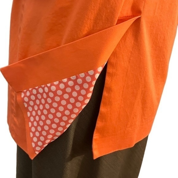 Etcetera Spring Trench Coat Coral with Gold Buttons and Polka Dot Lining - Picture 4 of 11